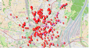 Carte des véhicules ou objets signalés sur la route via l'application Vigilo.